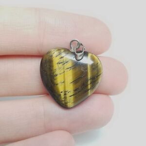 Vintage Tigers Eye Style Heart Pendant, Stone, Brown Yellow Color, Estate